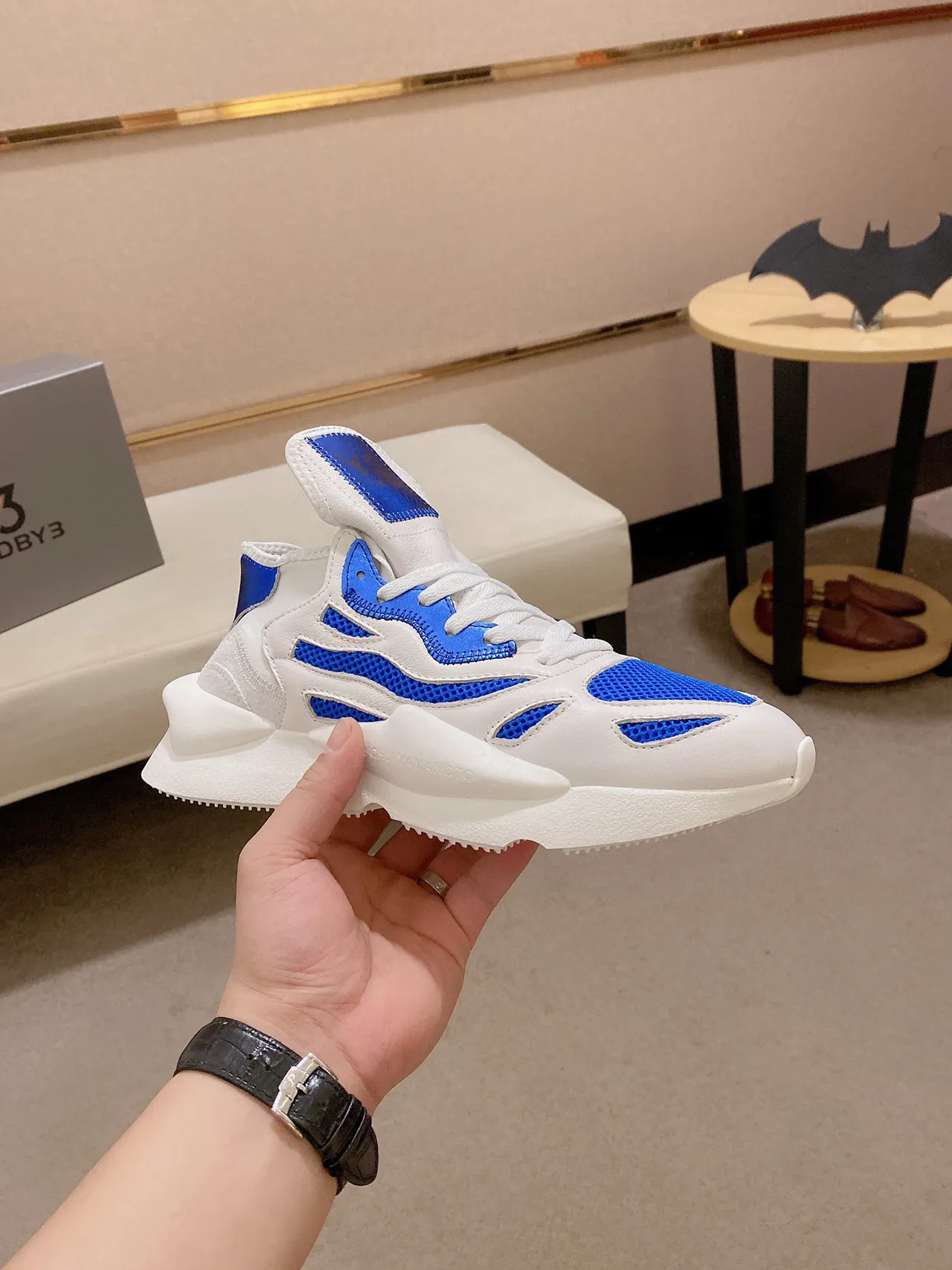 Yohji Yamamoto Sculpted Sole White and Blue Mesh Sneaker