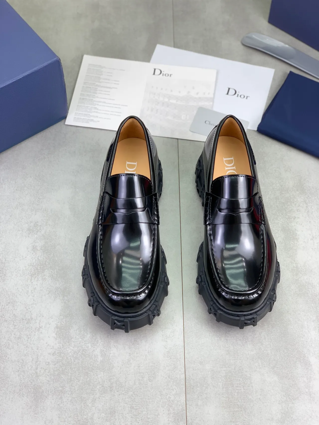 Dior Black Brown Glossy Patent Leather Penny Strap Loafer