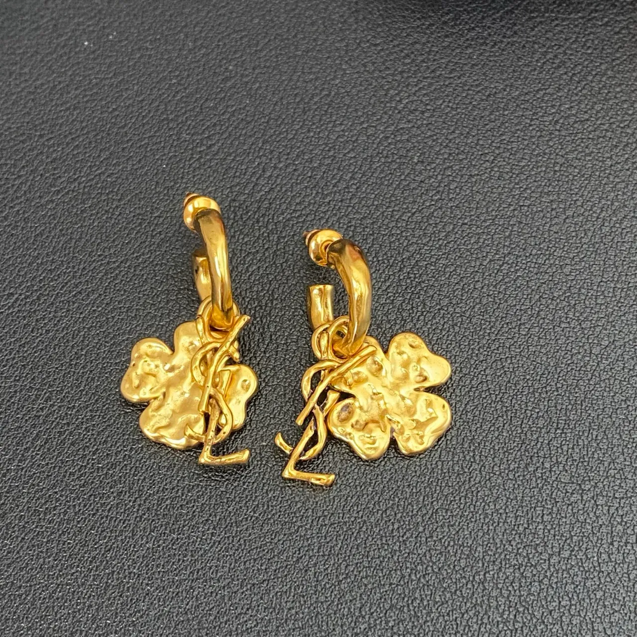 Saint Laurent Clover YSL Monogram Gold-Tone Hoop Earrings