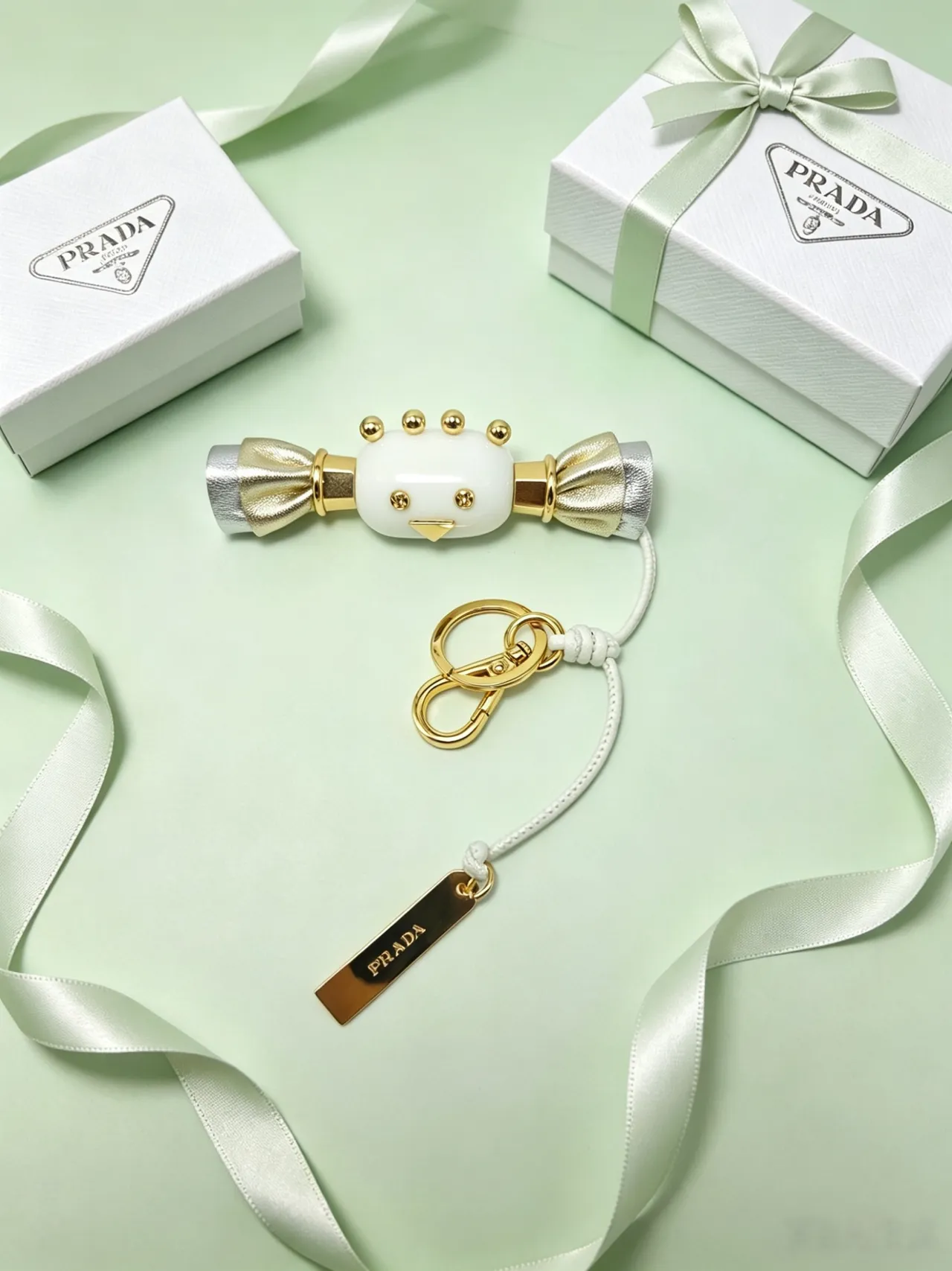 Prada Pink Gold Candy-Shaped Charm Leather Bow Detail Crossbody Bag