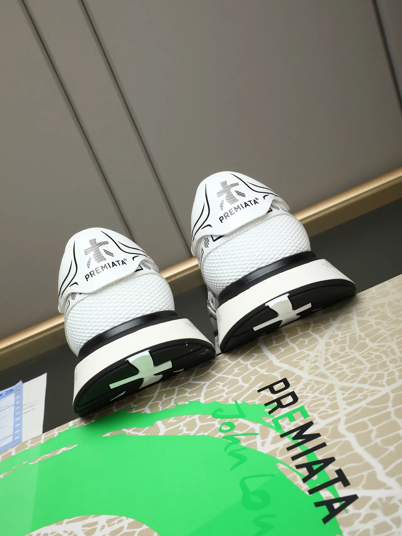 Premiata White and Black Mesh Overlay Lifestyle Sneakers