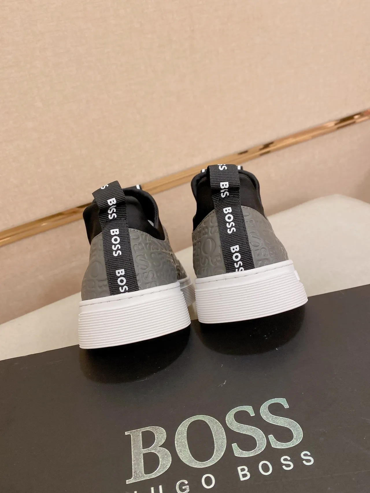 Hugo Boss Gray Embossed Logo Zipper Slip-On Lifestyle Sneakers