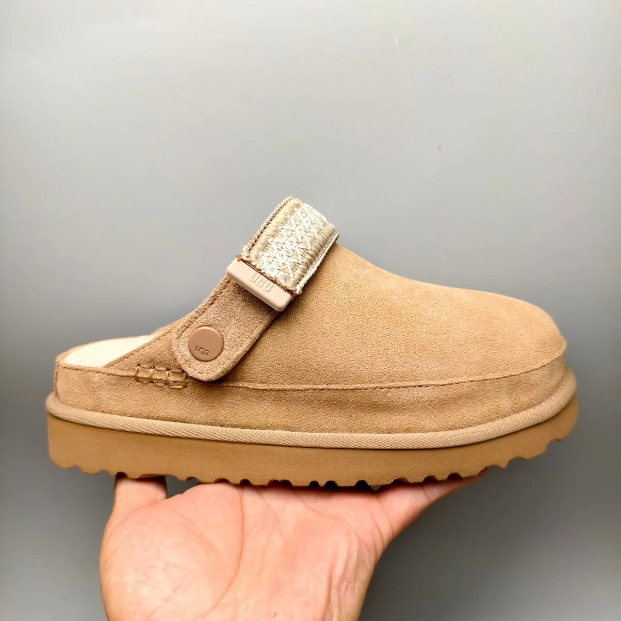 UGG Tasman Tan Suede Woven Strap Slipper