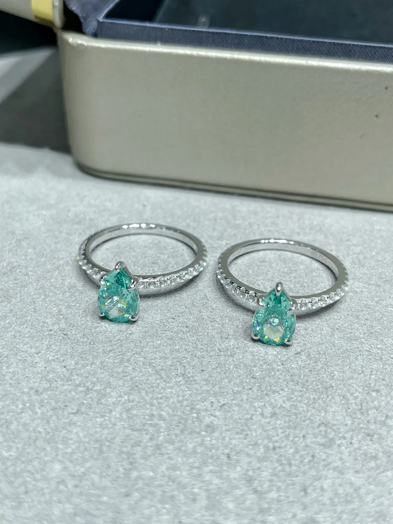 Pear-Shaped Green Gemstone Pavé Diamond Ring