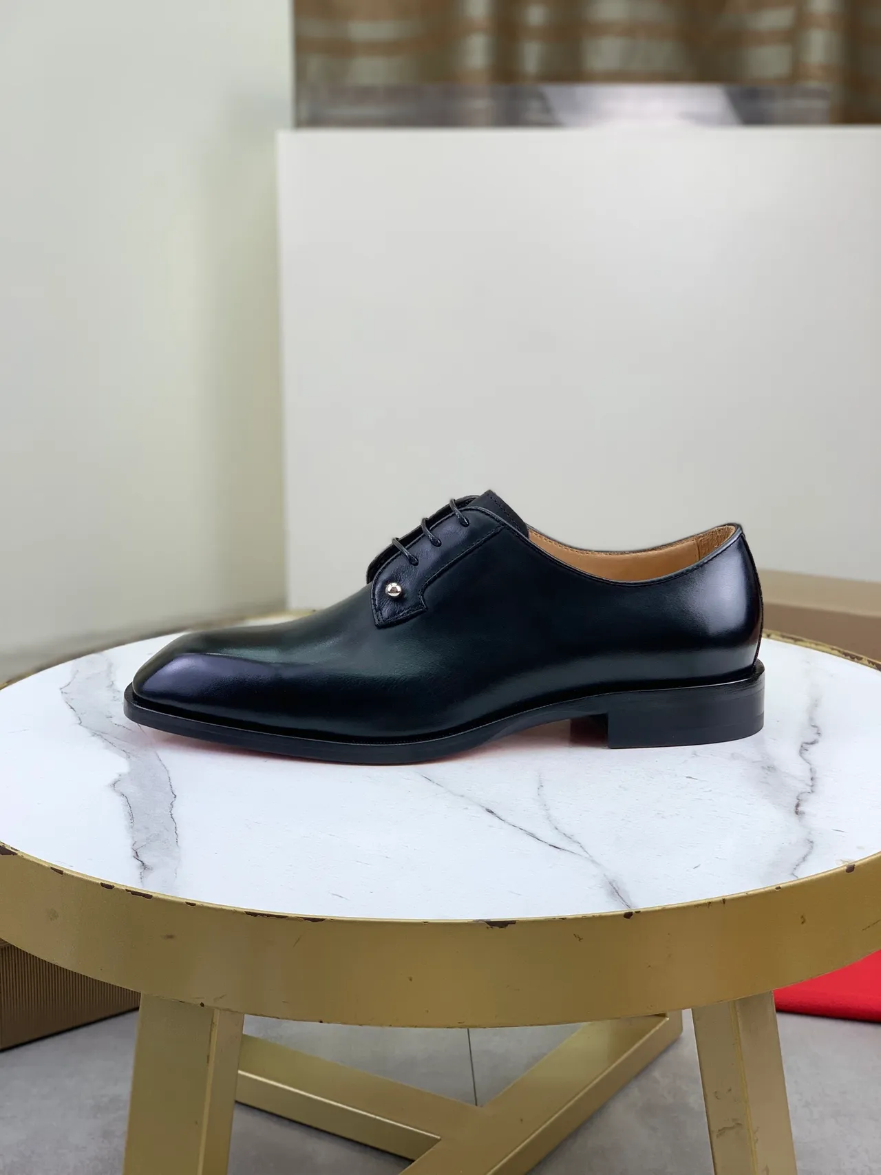 Christian Louboutin Black Beige Glossy Leather Cap Toe Oxford Shoes