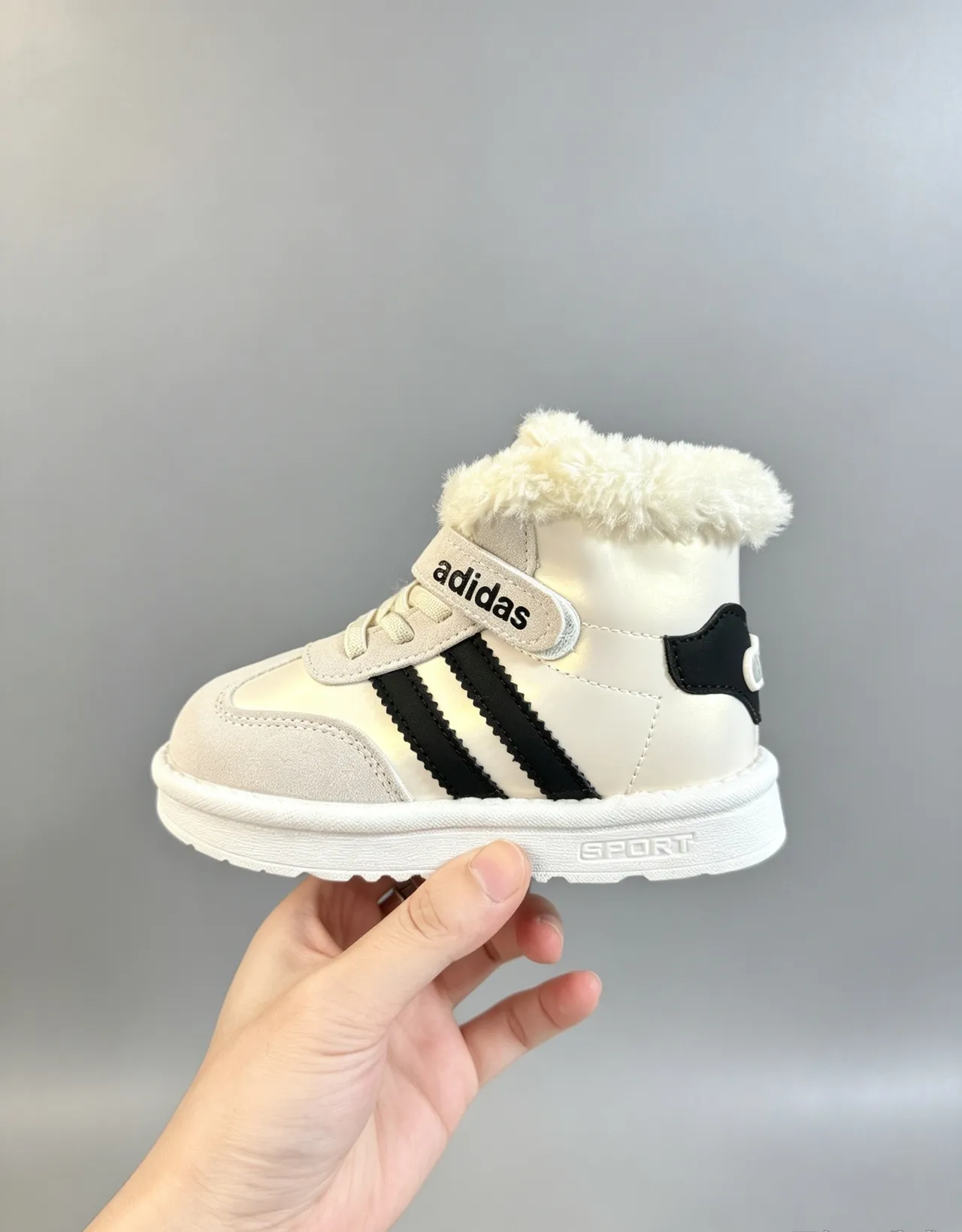 Adidas Brown White Fur-Lined Collar Three-Stripe Side Panel Snow Boots