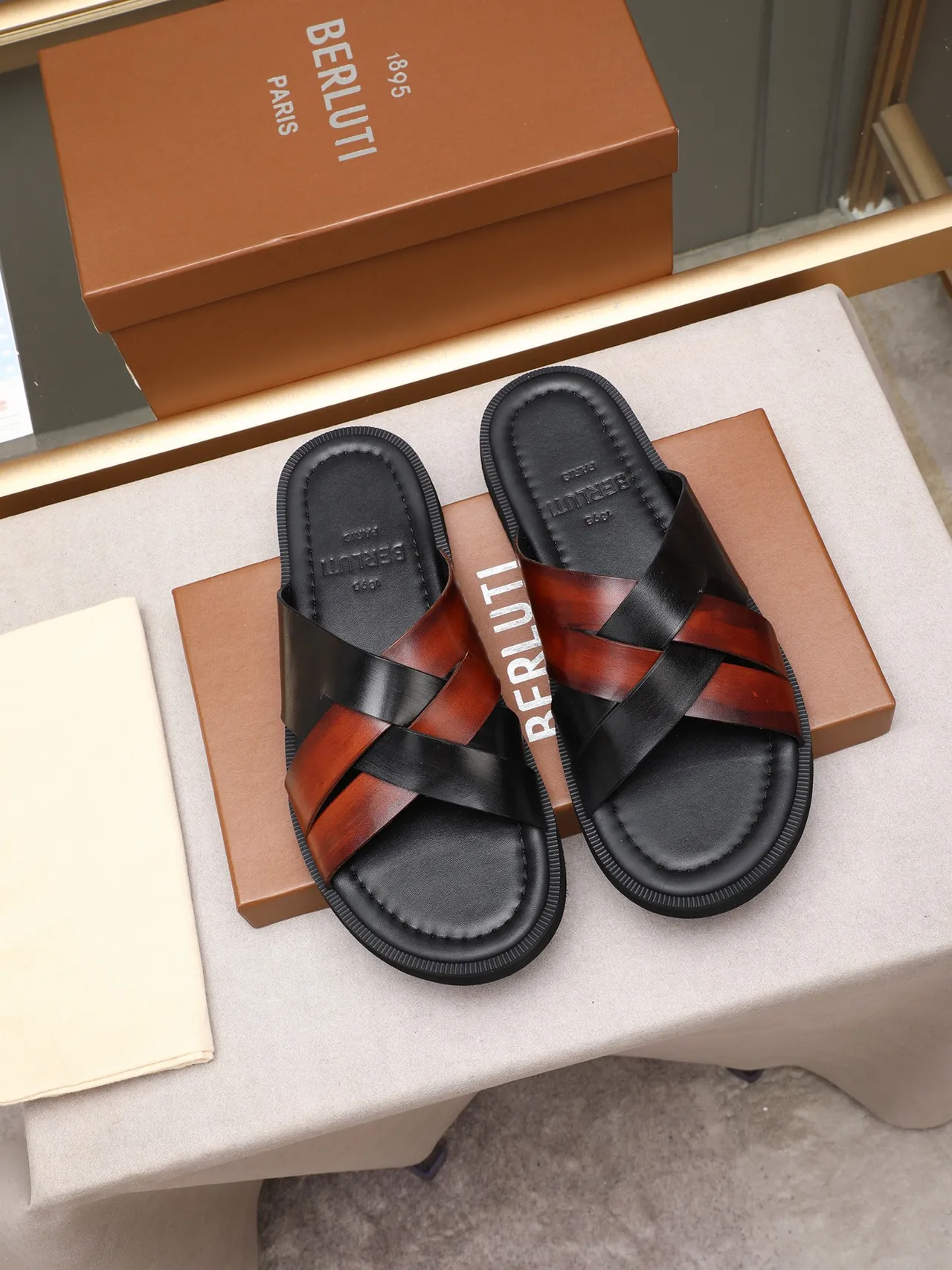 Black Brown Woven Strap Flat Sole Casual Sandals