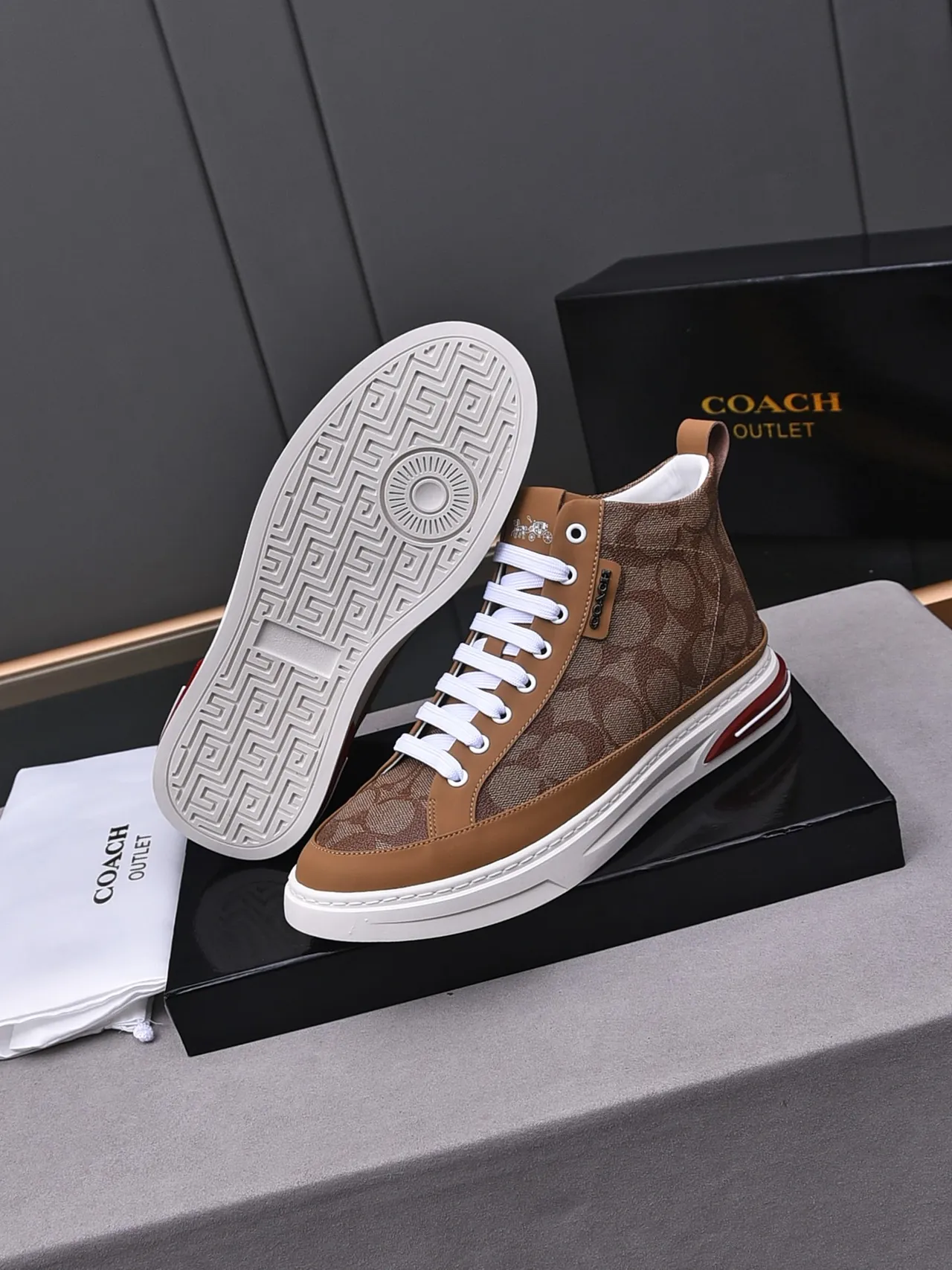 Coach High-Top Monogram Canvas and Leather Sneaker