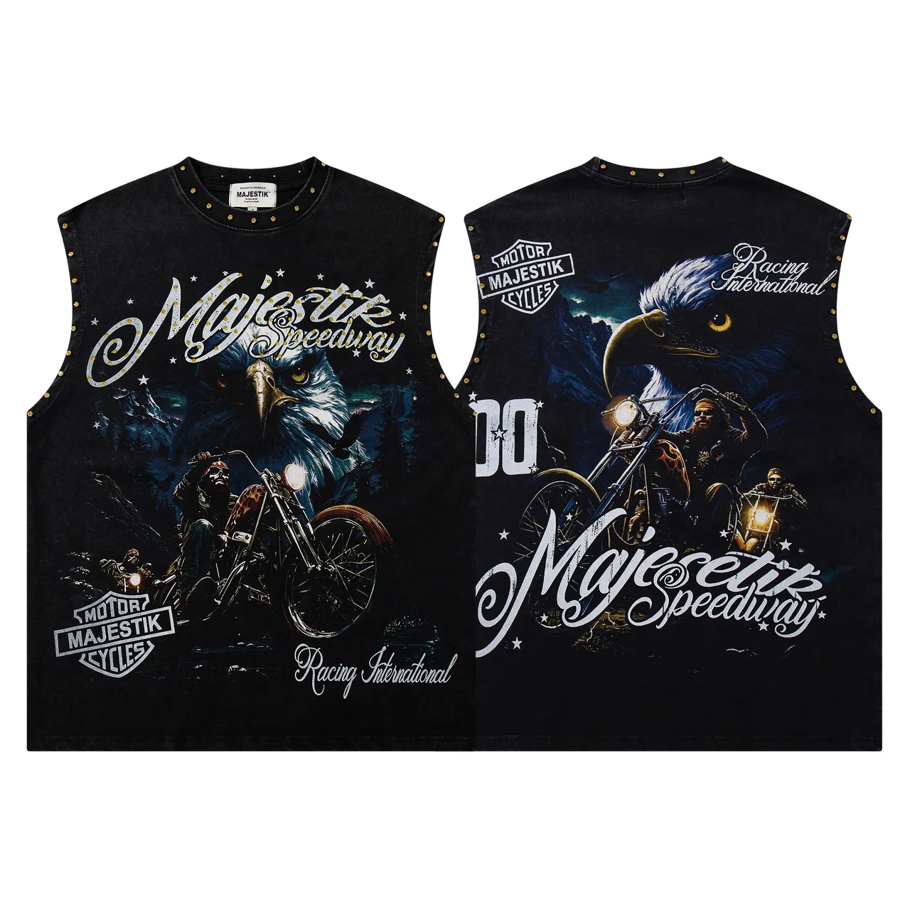 Majestik Majestic Speedway Graphic Studded Vest Top