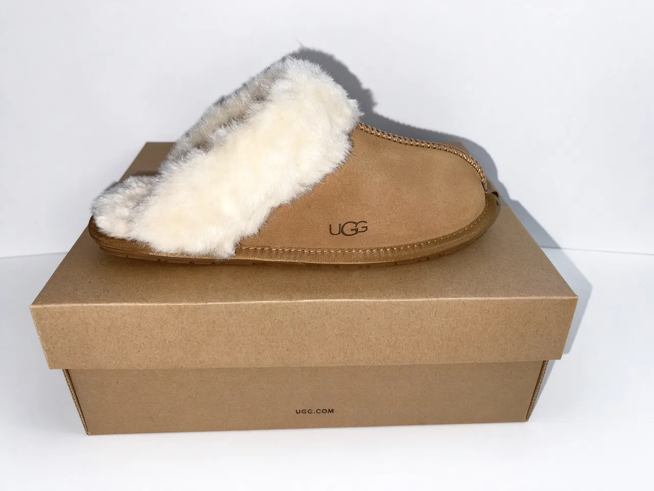 UGG Tasman Tan Suede Shearling-Lined Slippers