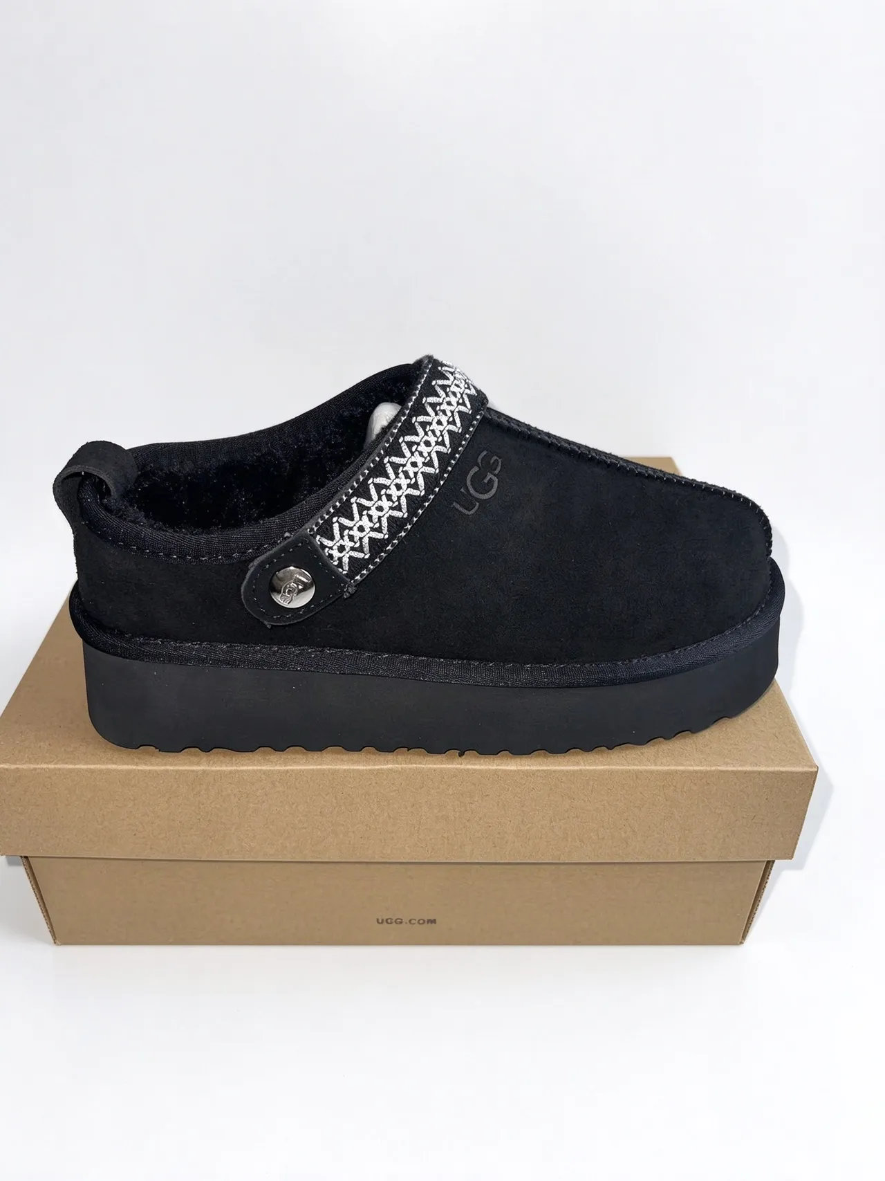 UGG Tasman Black White Platform Sole Shearling-Lined Casual Shoes