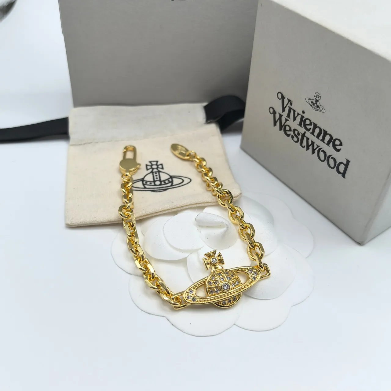 Vivienne Westwood Classic Orb Pavé Crystal Silver Chain Bracelet