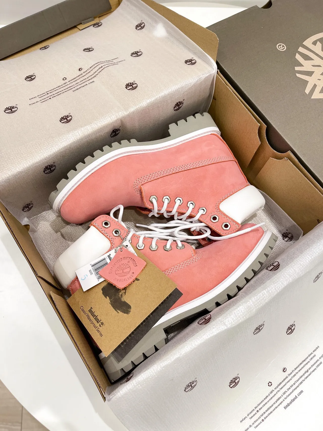 Timberland Premium 6-Inch Coral Pink Suede Work Boots