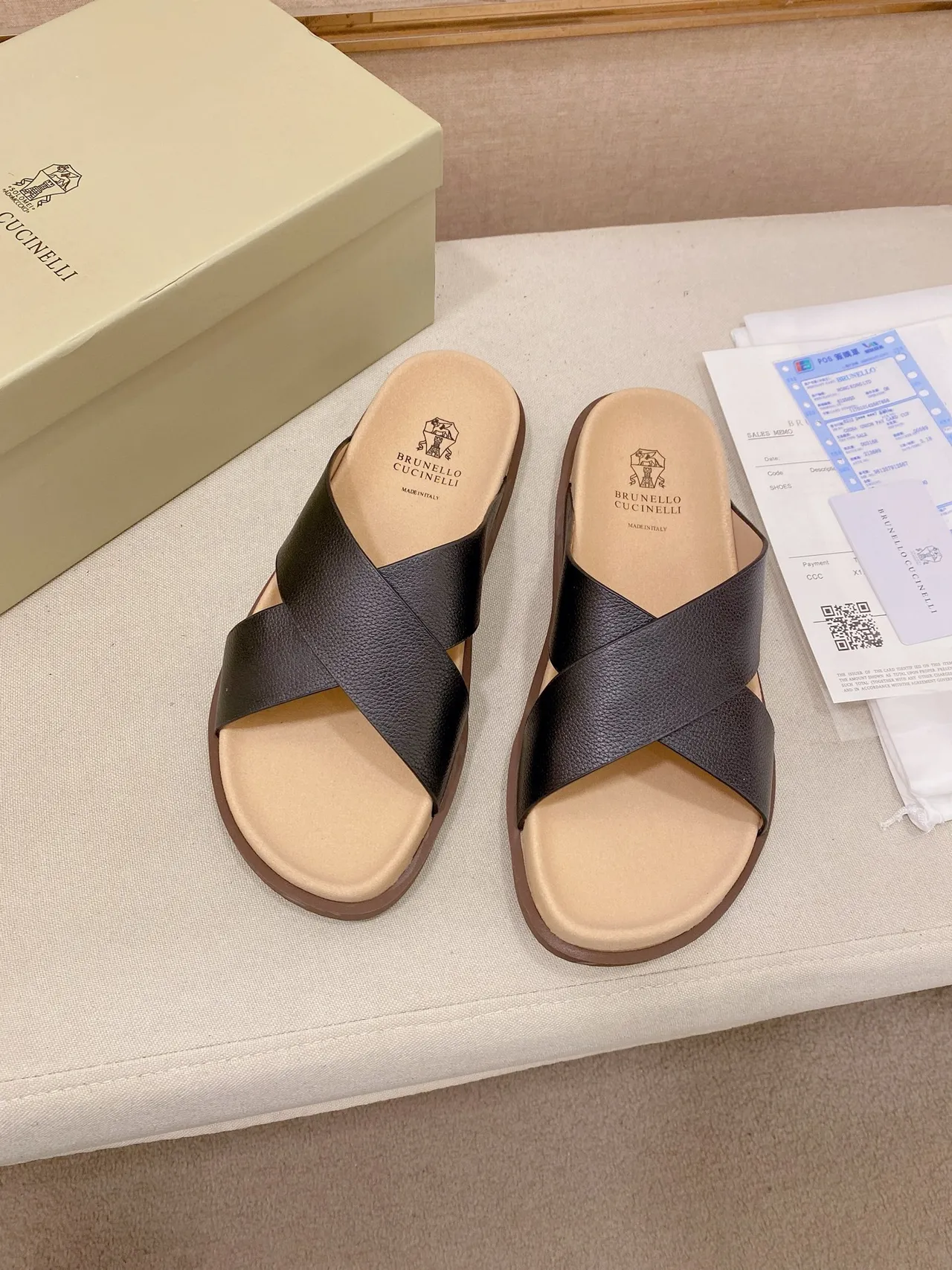 Brunello Cucinelli Crisscross Strap Flat Slide Casual Sandals