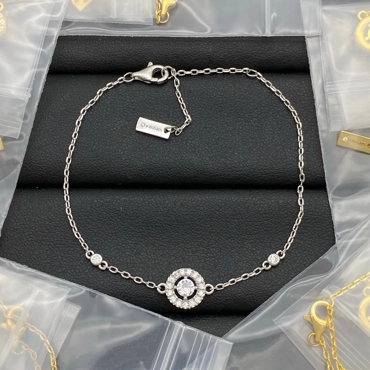 Messika Silver Gold Chain-Link Pavé-Set Rectangle Bracelet