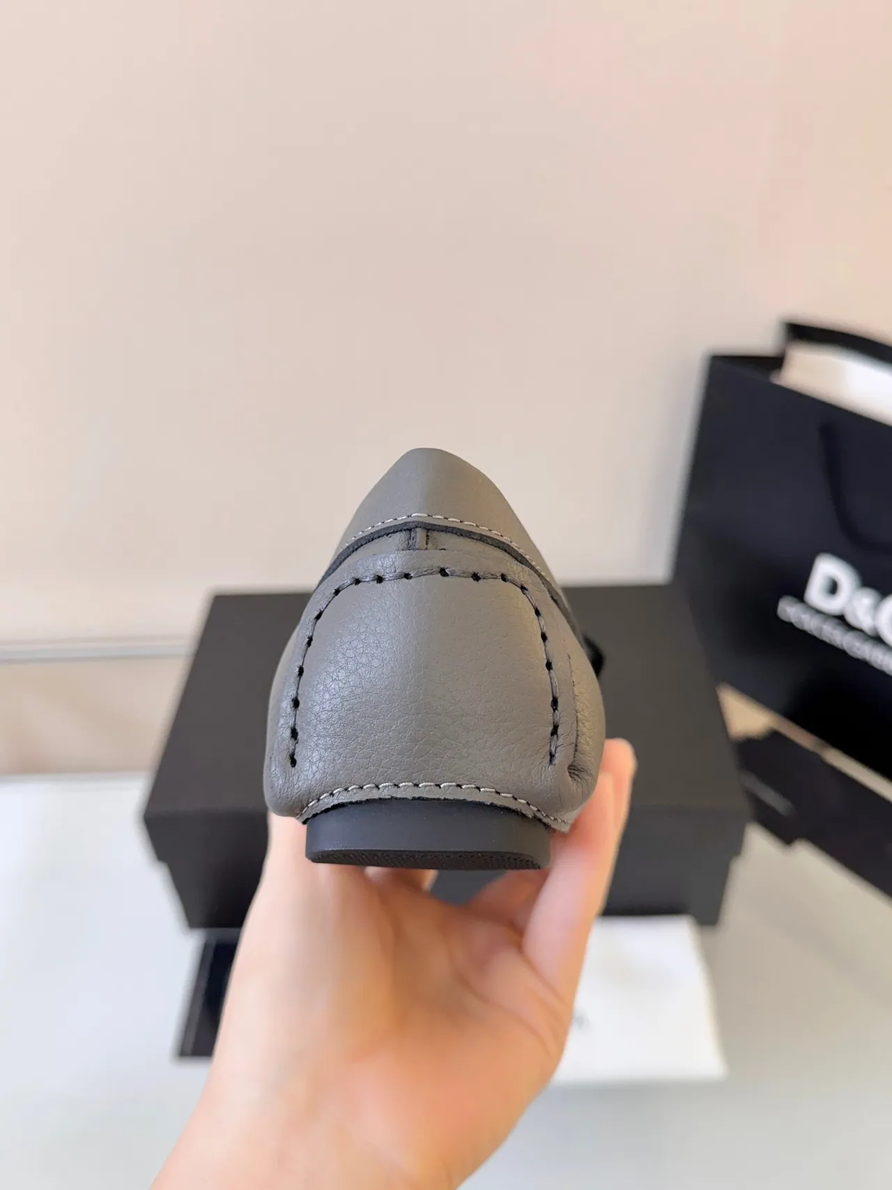 Dolce & Gabbana Portofino Gray Black Leather Moc-Toe Loafer