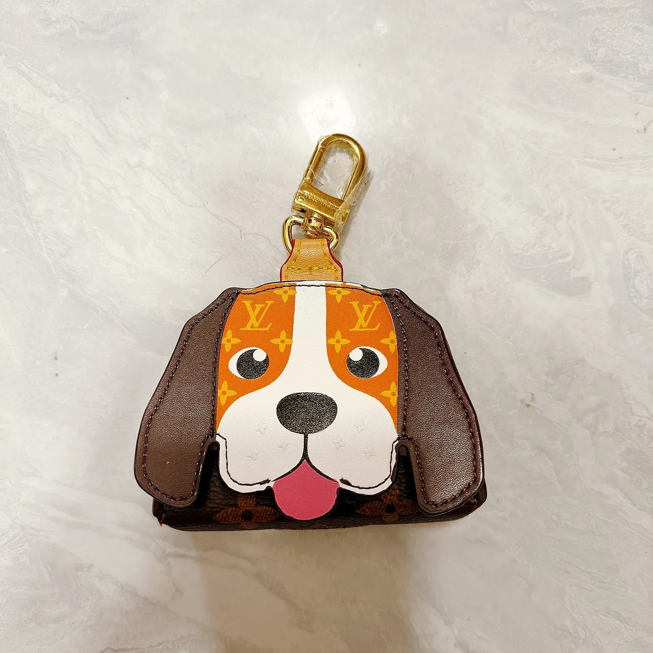 Louis Vuitton Brown Orange Dog-Face Appliqué Monogram Canvas Handbag
