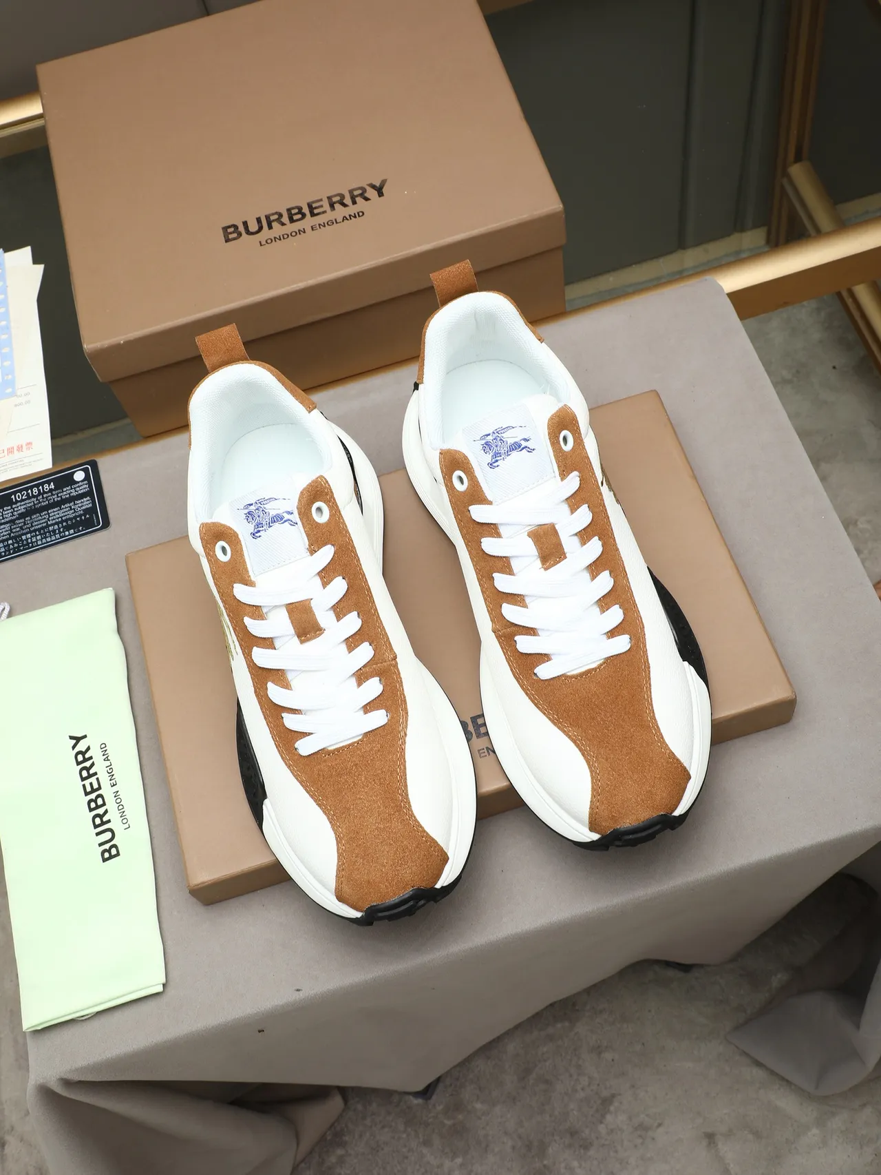 Burberry Knight White and Tan Two-Tone Chunky Sneakers