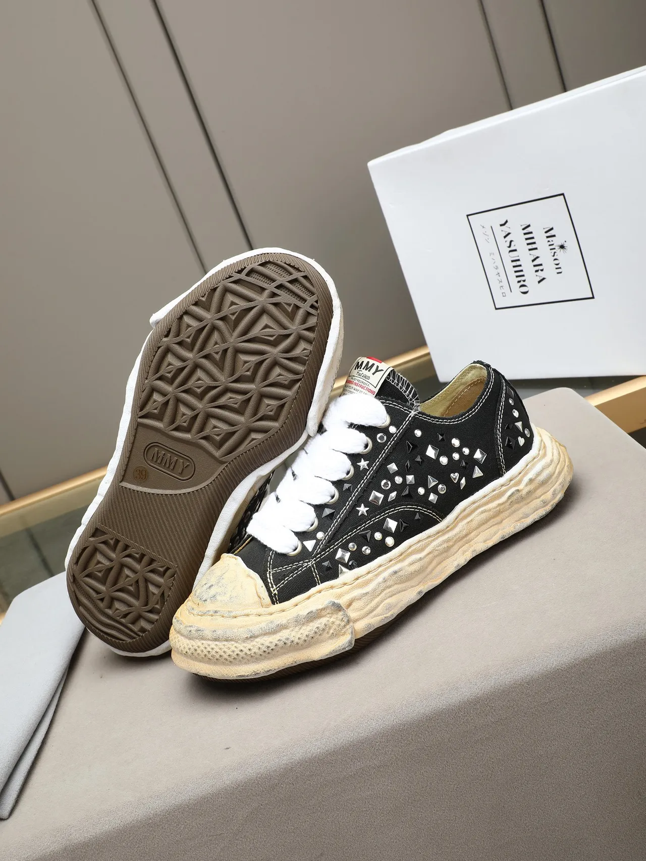 Converse Black White Studded Embellishment Distressed Cream Sole Sneakers