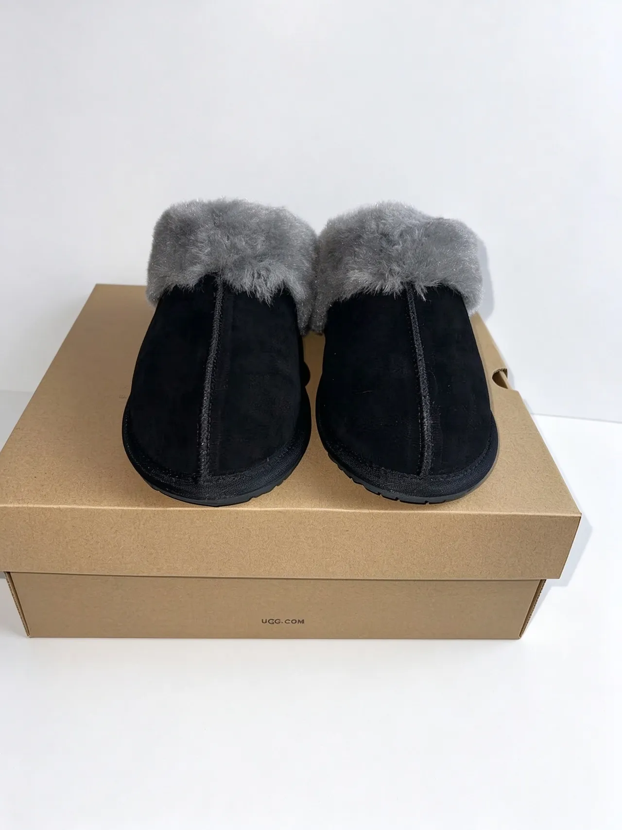 UGG Tasman Black and Gray Plush-Lined Slipper