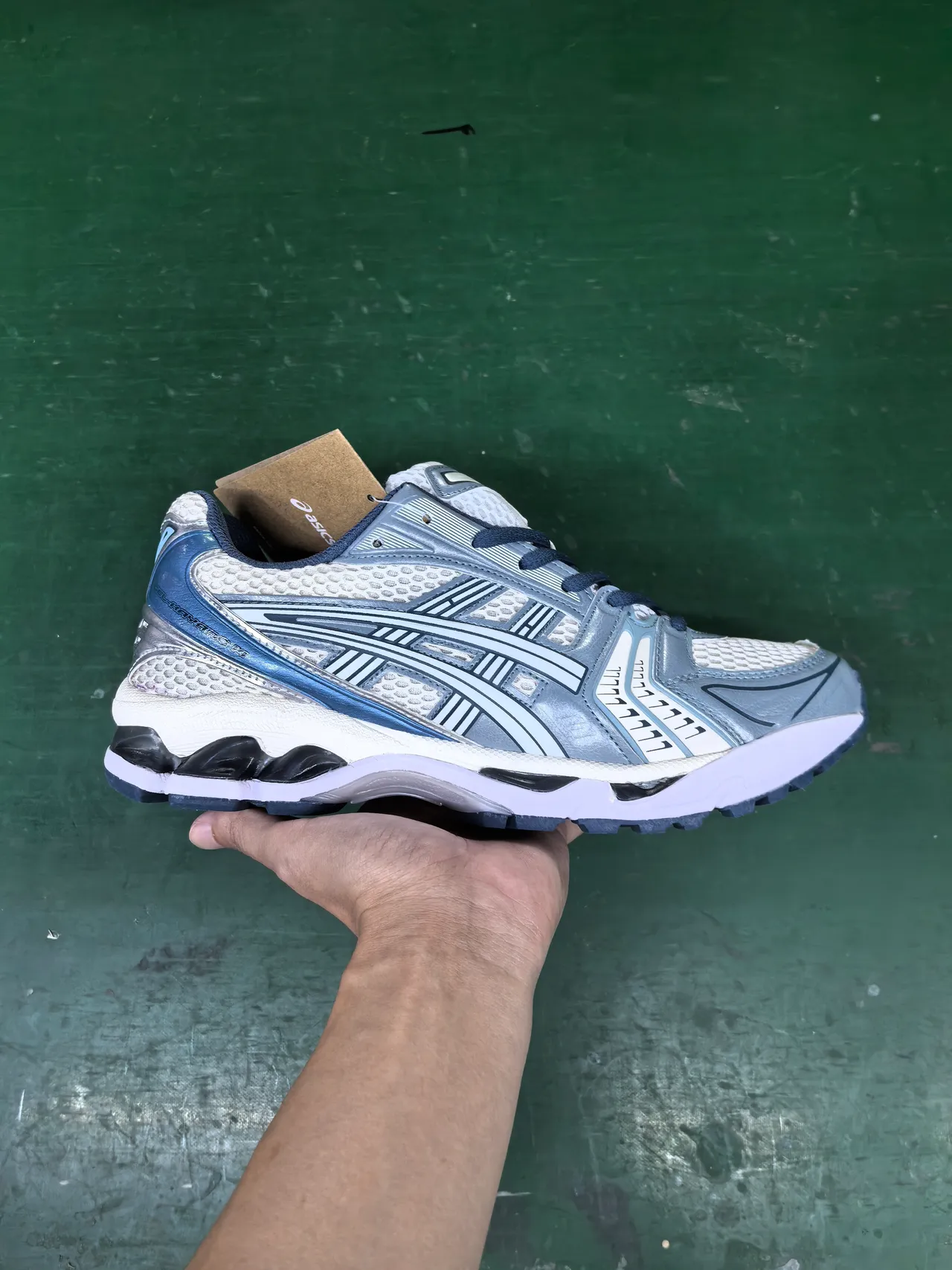 ASICS Running Shoe Silver Gray Navy Blue White Black Running Shoes