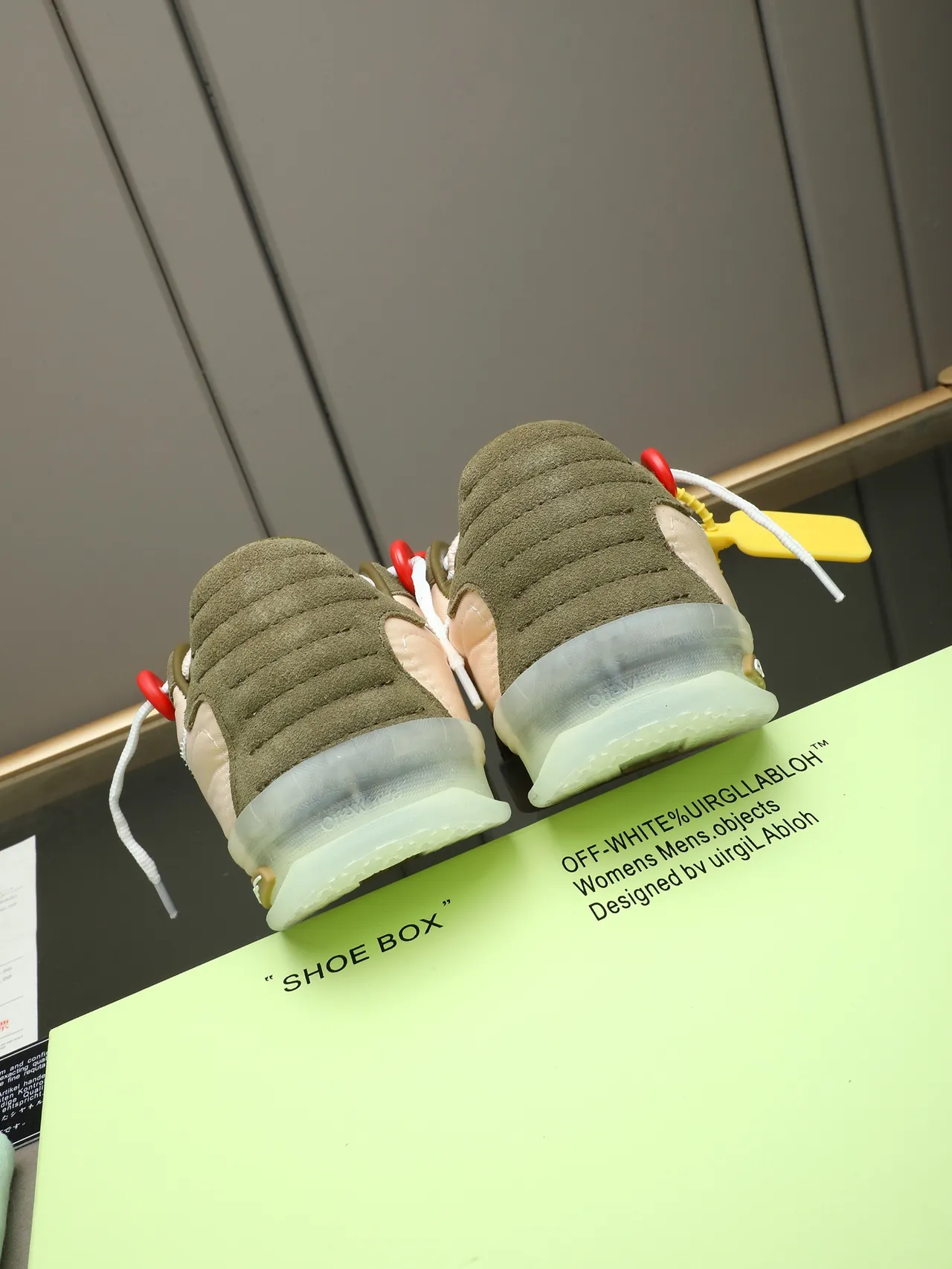 Off-White Army Green Beige Deconstructed Paneling Industrial Zip-Tie Laces Lifestyle Sneakers