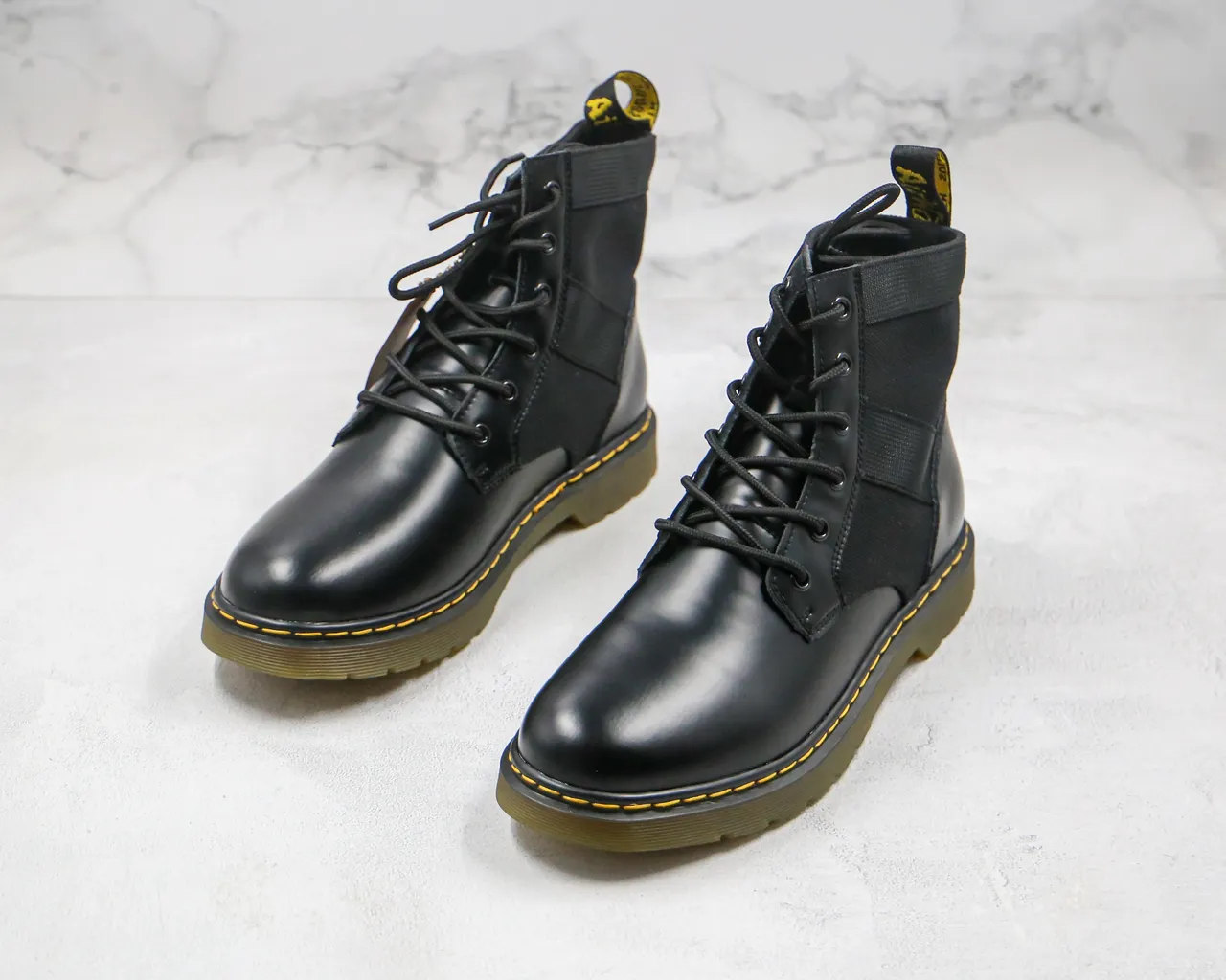 Dr. Martens Black Mixed-Material Lace-Up Ankle Boot