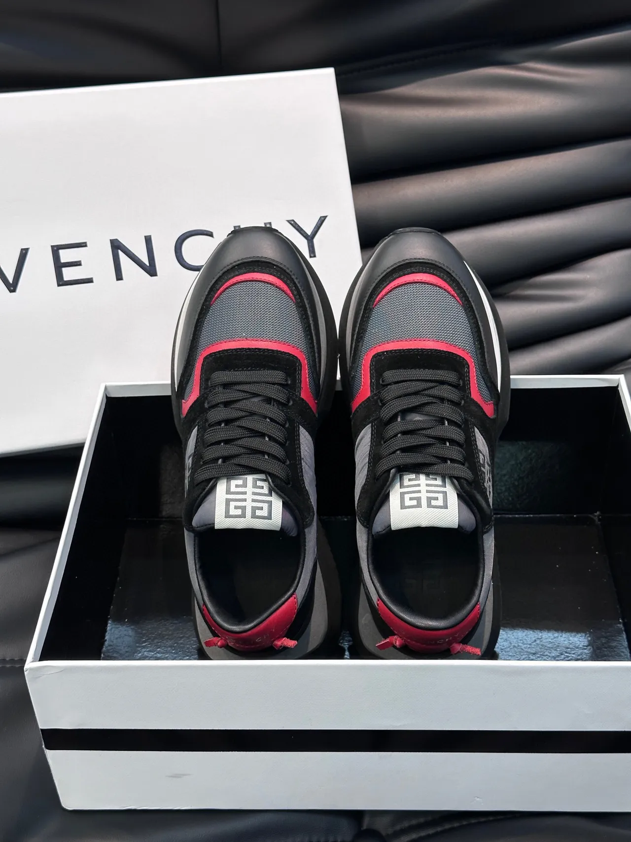 Givenchy Runner Black Red Platform Sole Mixed-Material Upper Chunky Sneakers
