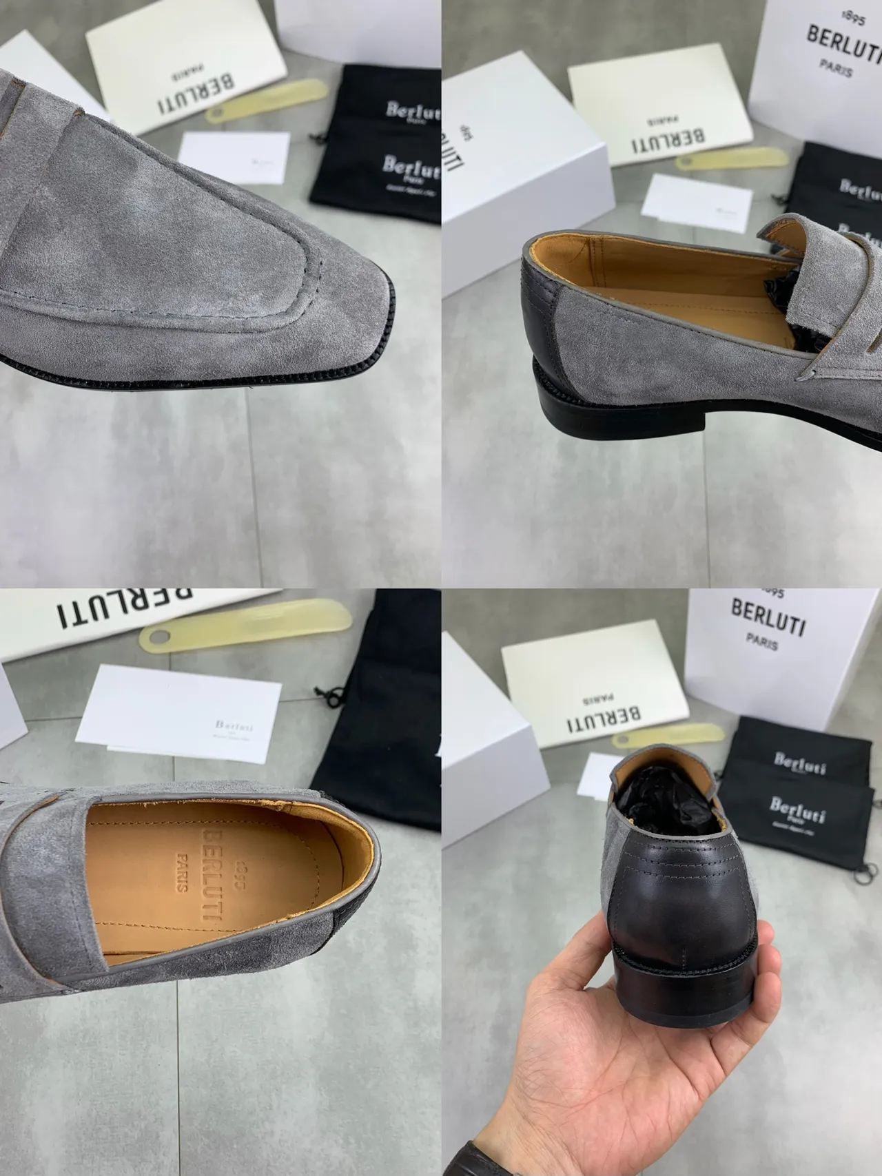 Berluti Gray Suede Penny Strap Loafers