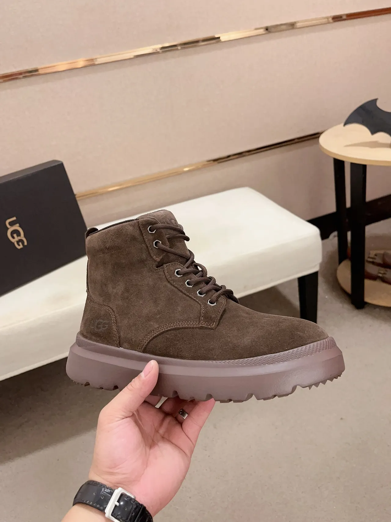 UGG Tasman Brown Beige Suede Upper Lace-Up Work Boots