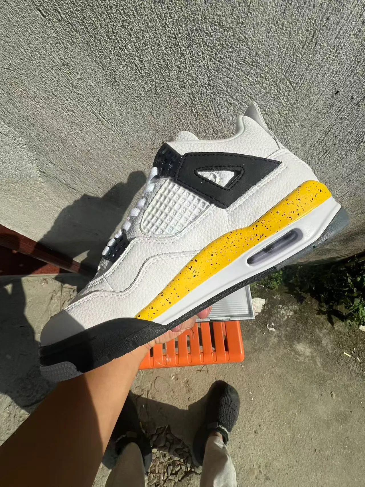 Air Jordan 4 White Black Yellow Speckle Basketball Shoes