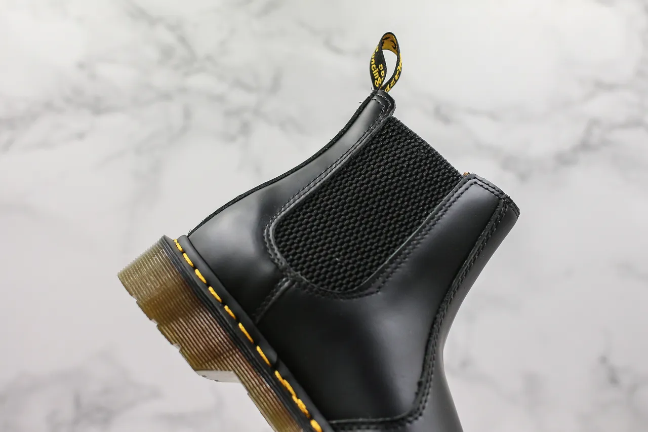 Dr. Martens Black Yellow Smooth Leather Elastic Side Gussets Chelsea Boots