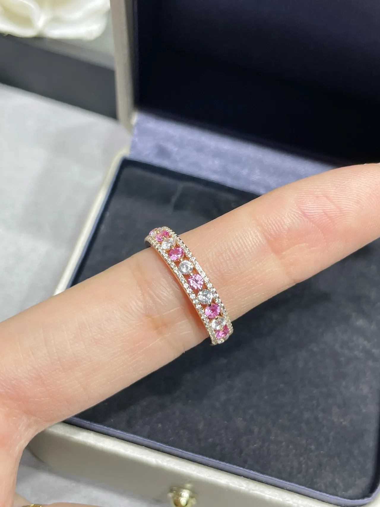 Gold Pink Eternity Band Pavé-Set Ring