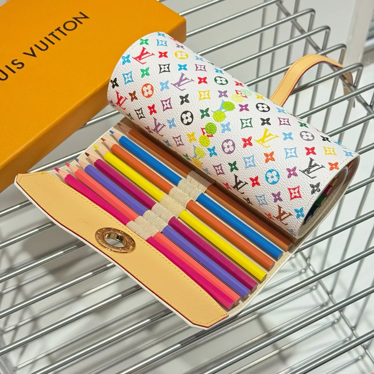 Louis Vuitton Multicolor Beige Roll-Top Monogram Print Wristlet