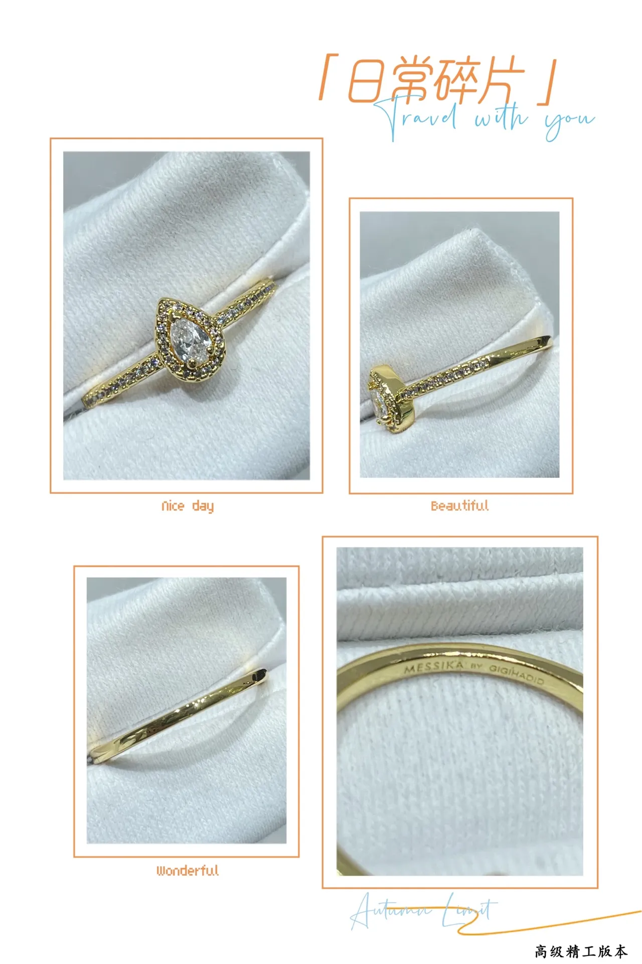 Gold Silver Teardrop Solitaire Pavé Band Ring