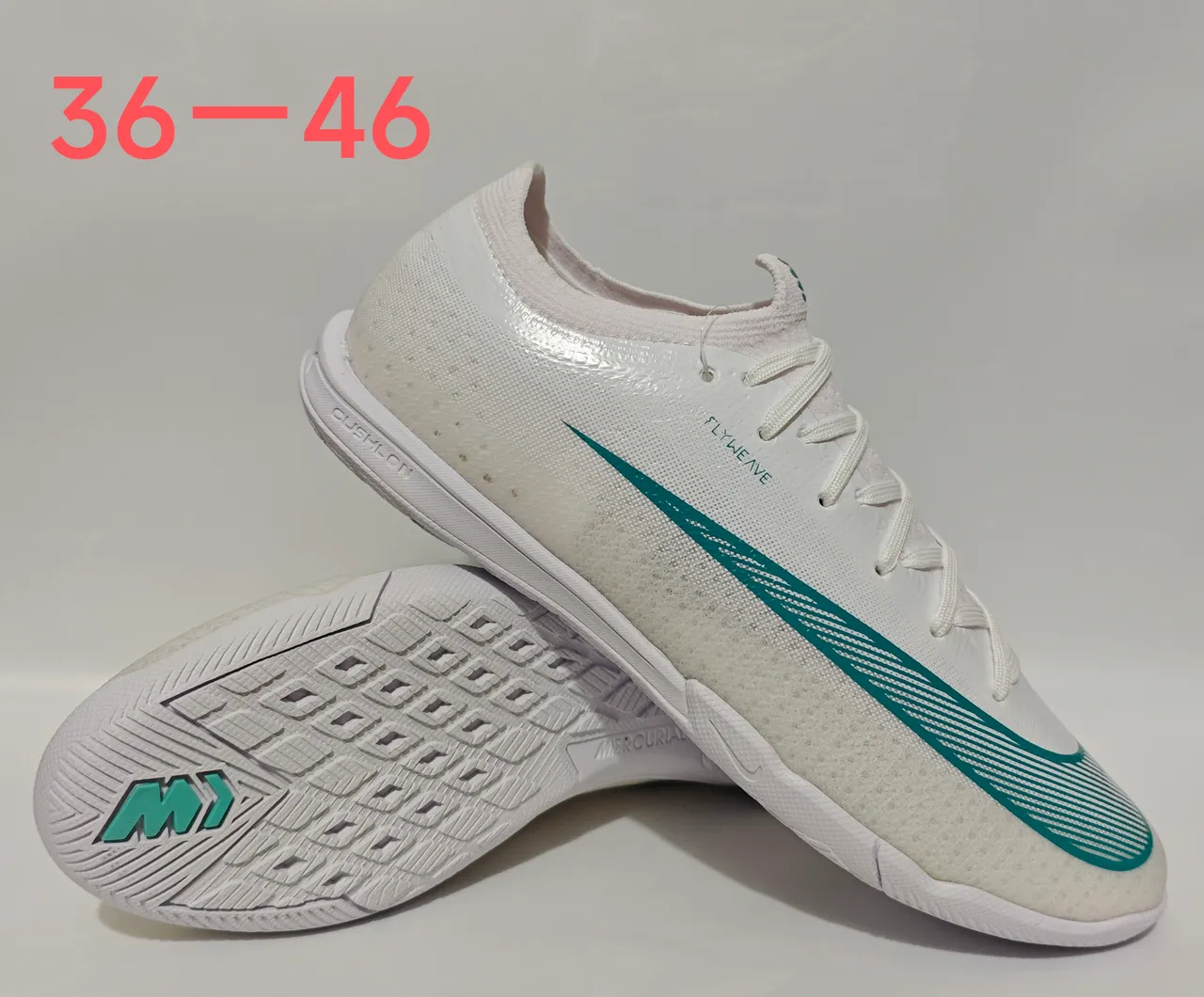 Nike White Blue Flyweave Upper Low-Cut Silhouette Indoor Soccer Shoes