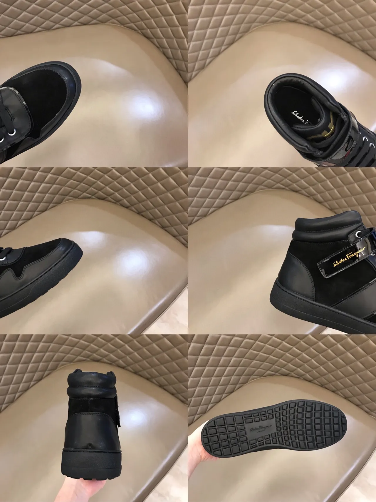 Salvatore Ferragamo High-Top Black Suede and Patent Leather Lifestyle Sneakers