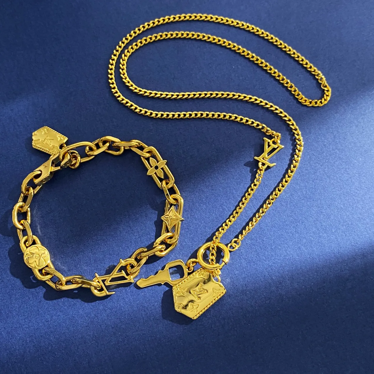 Louis Vuitton Gold Silver Double-Layered Chain Two-Tone Bracelet