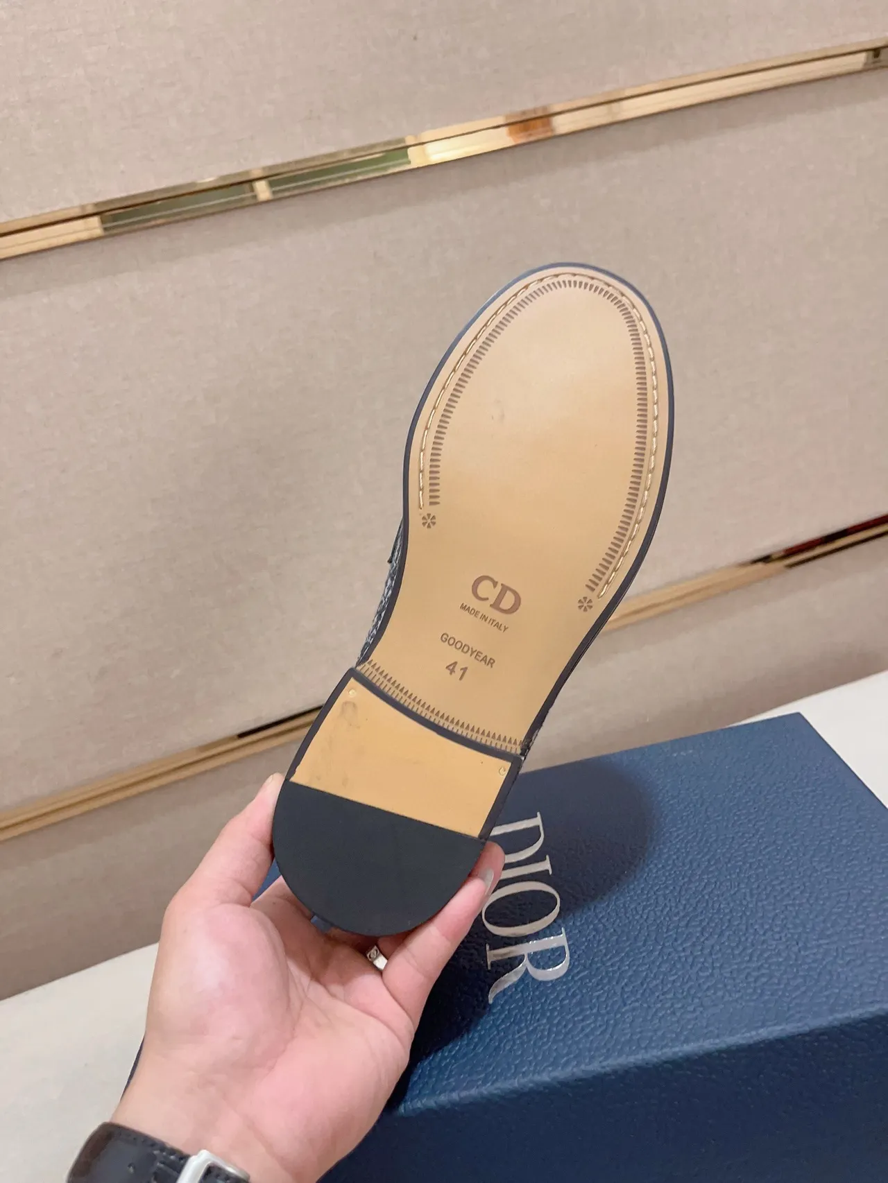 Navy Black Textured Monogrammed Fabric Upper Leather Trim Loafer