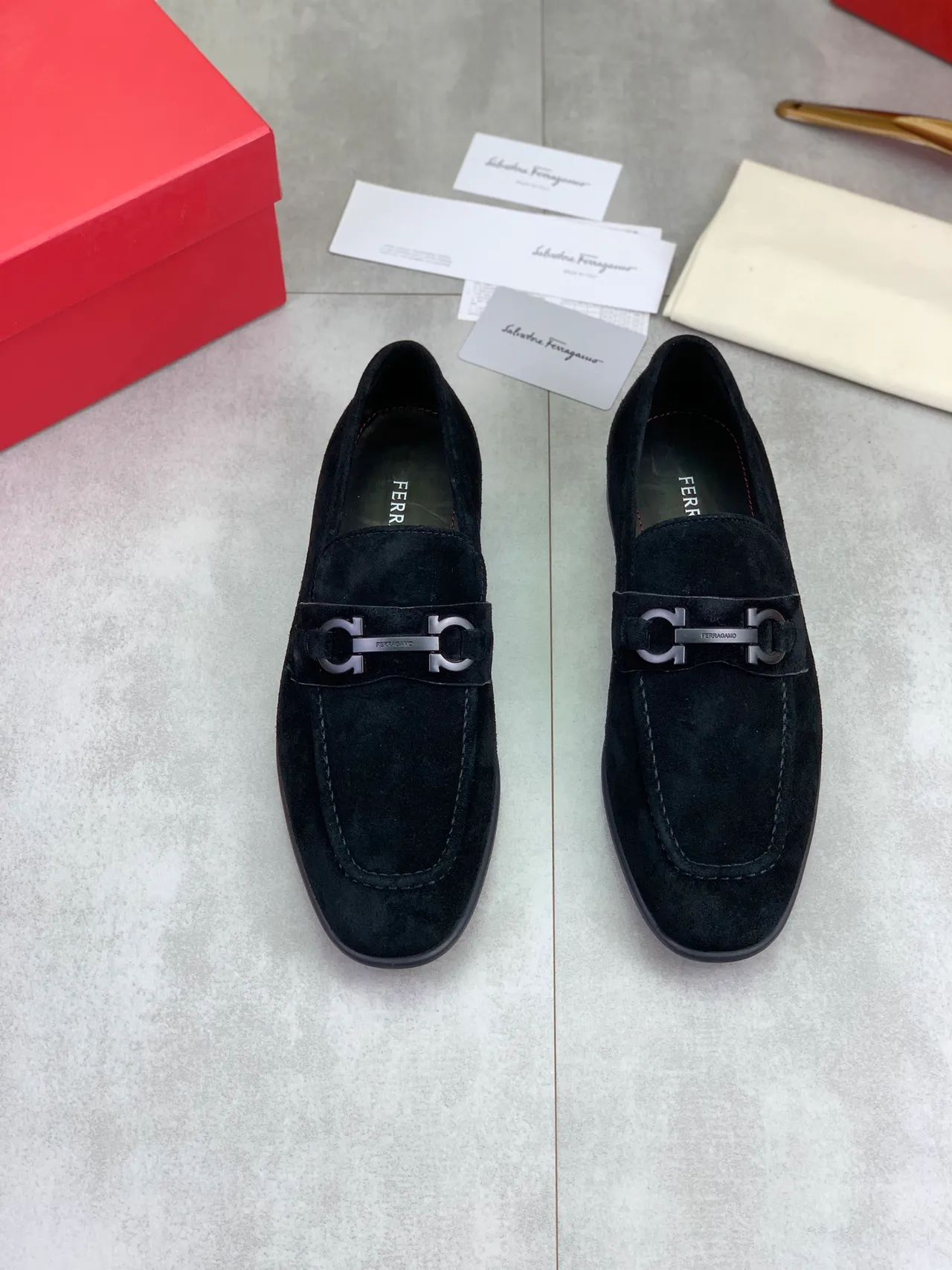 Salvatore Ferragamo Gancini Loafer Black Suede Loafers