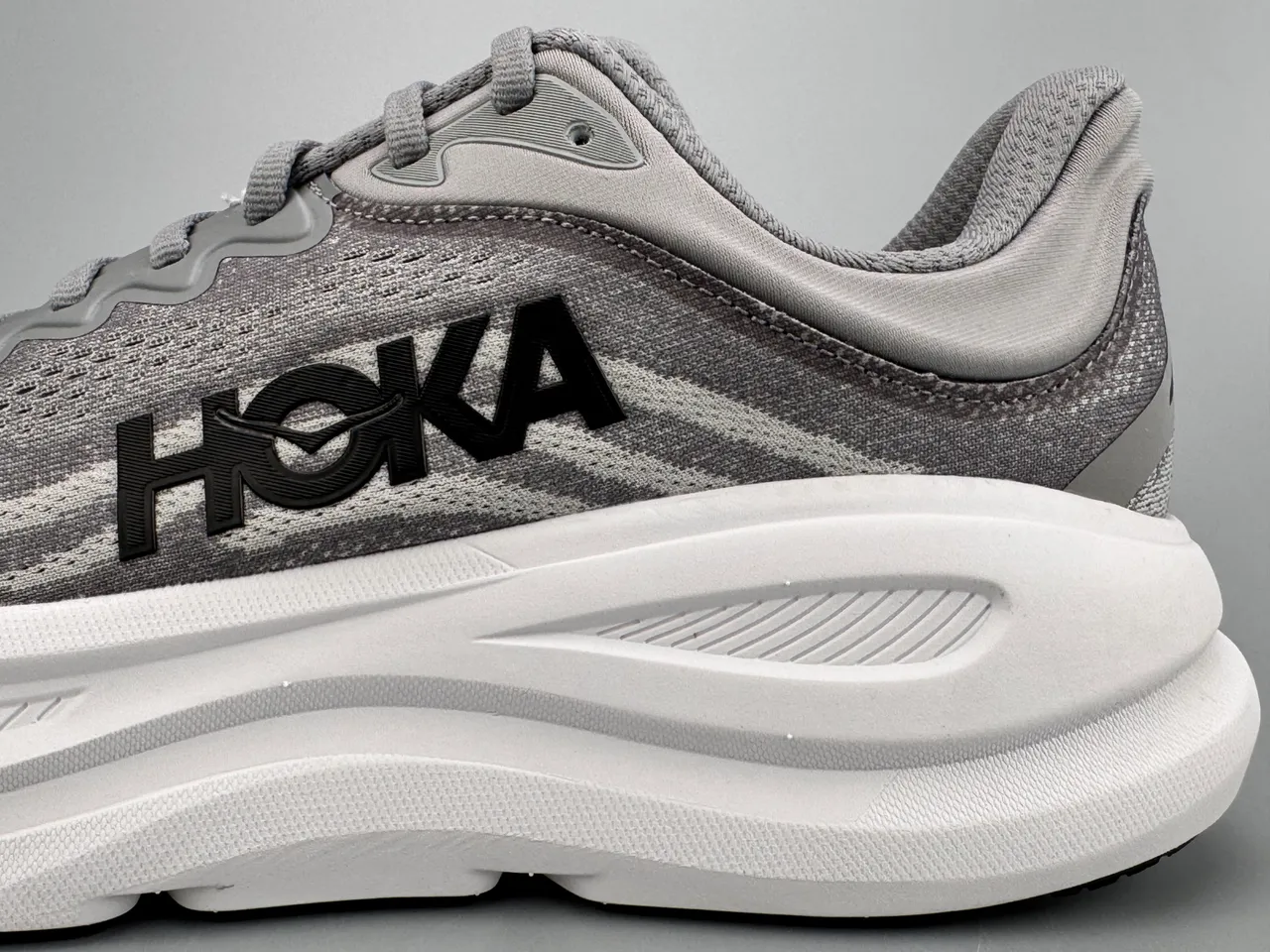 Hoka Clifton Gray White Engineered Knit Upper Thick Midsole Running Shoes