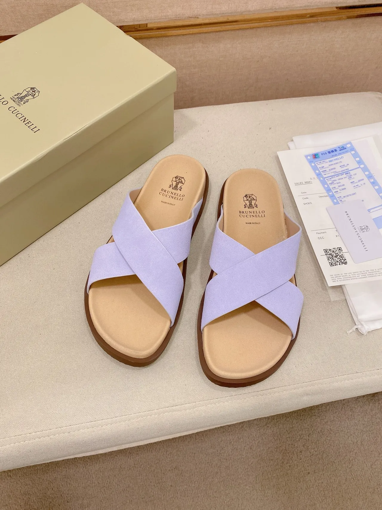 Brunello Cucinelli Crisscross Strap Flat Slide Casual Sandals
