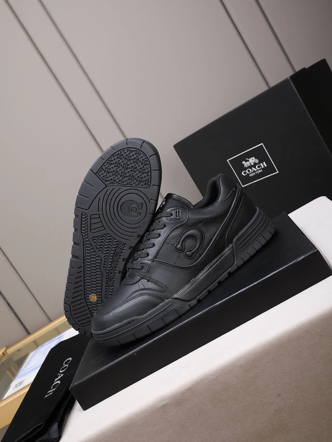 Coach Signature C All-Black Leather Lifestyle Sneakers