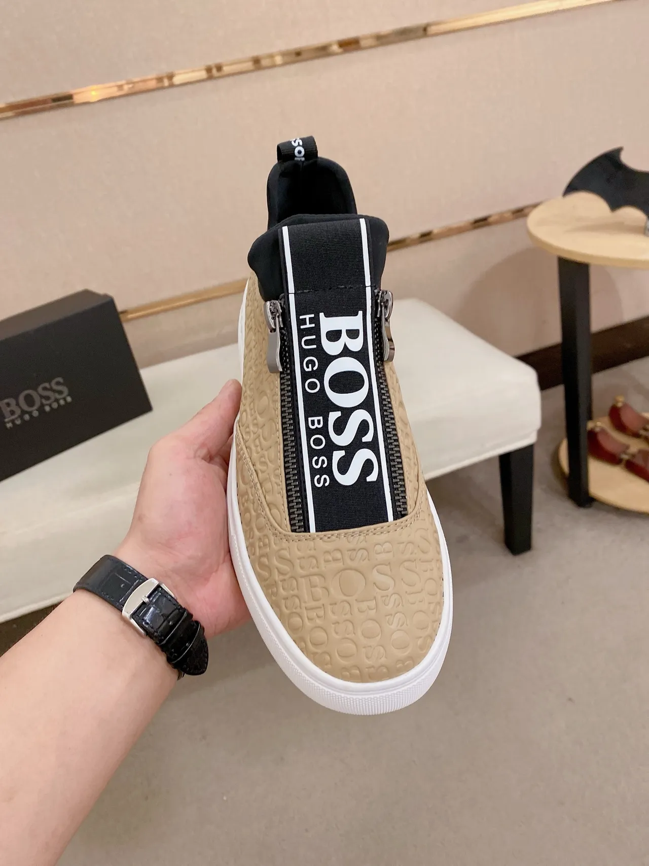 Hugo Boss Zip-Slip Embossed Logo Beige Lifestyle Sneakers