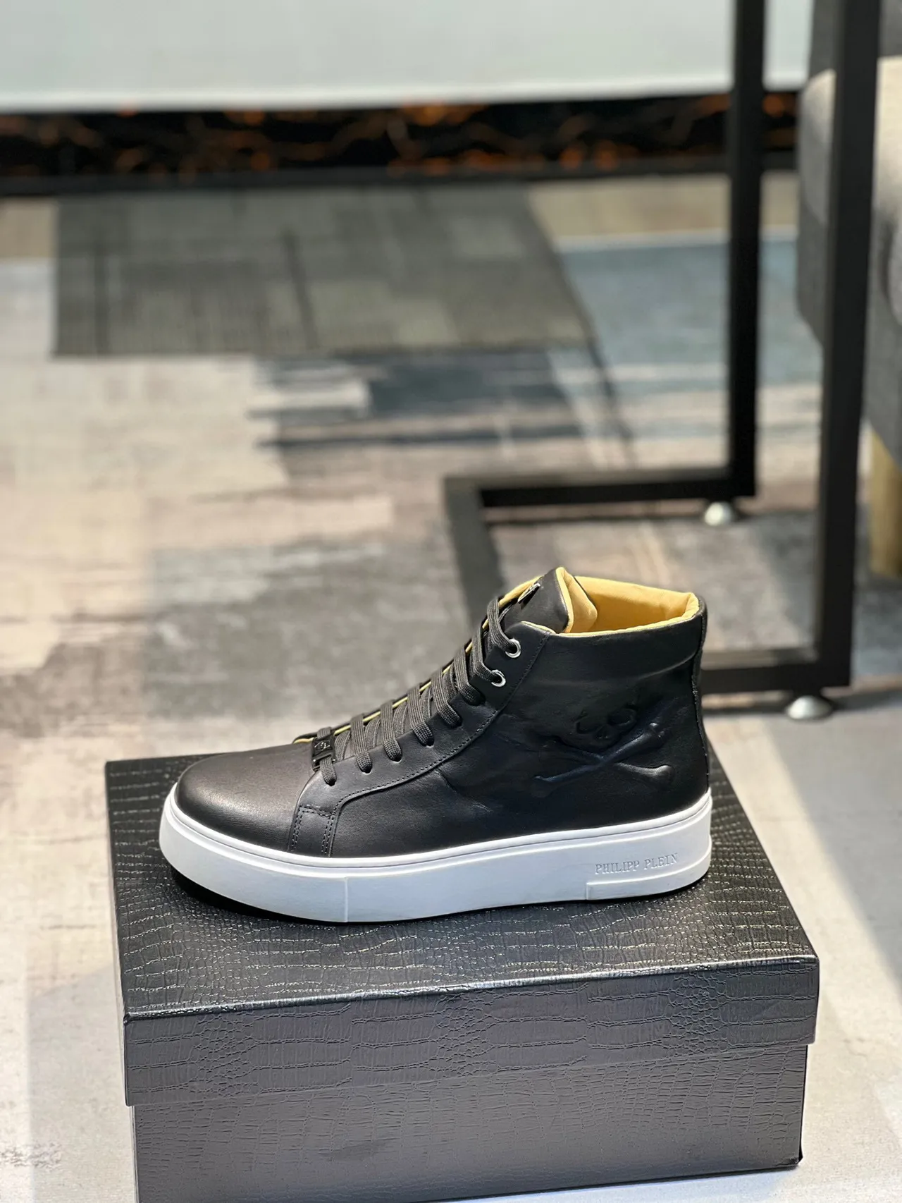 Philipp Plein Black White High-Top Leather Upper Lifestyle Sneakers