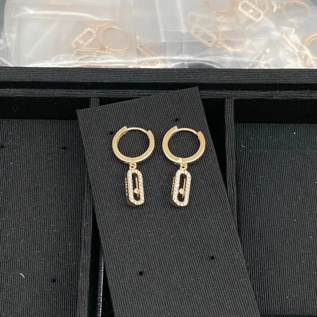 Messika Gold Silver Rectangular Frame Pavé Diamond Halo Earrings