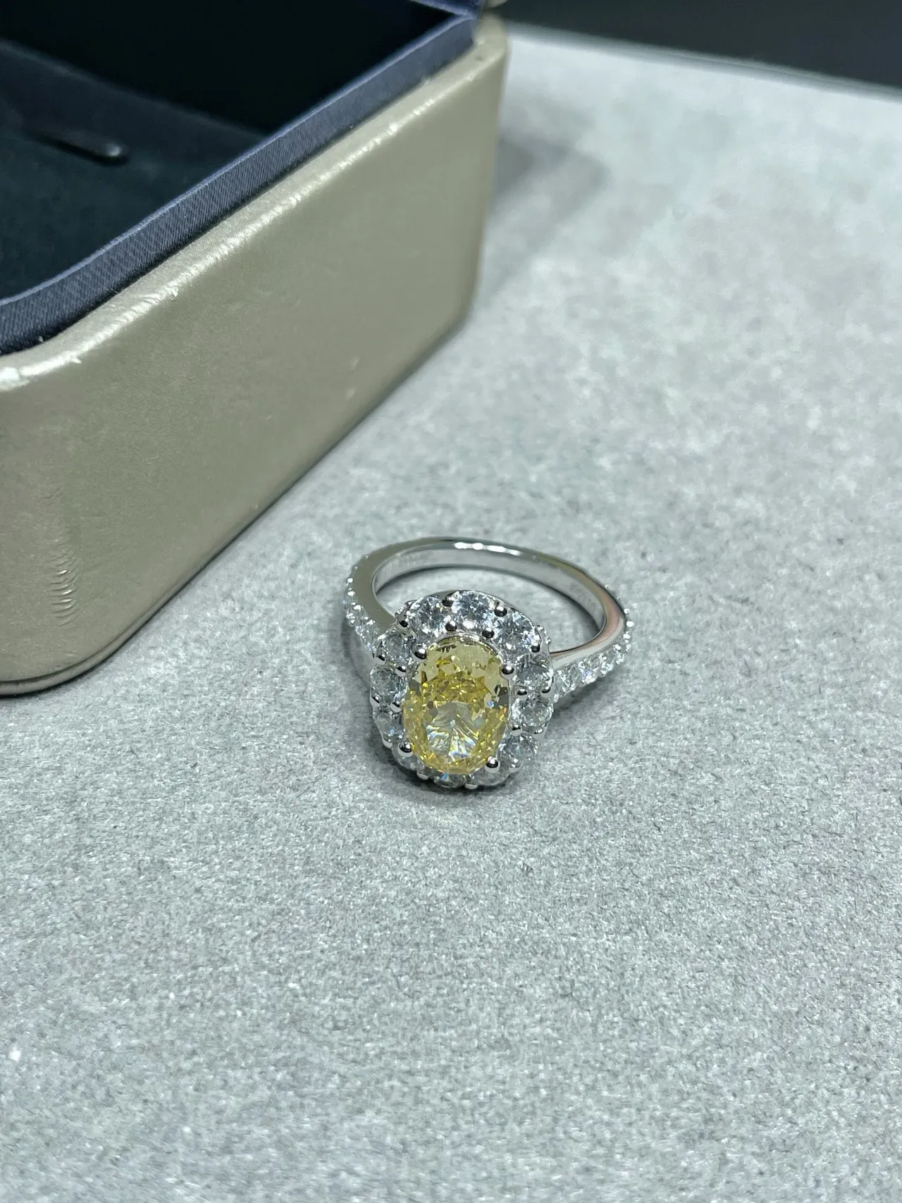 Oval Yellow Gemstone Double Halo Pavé Ring
