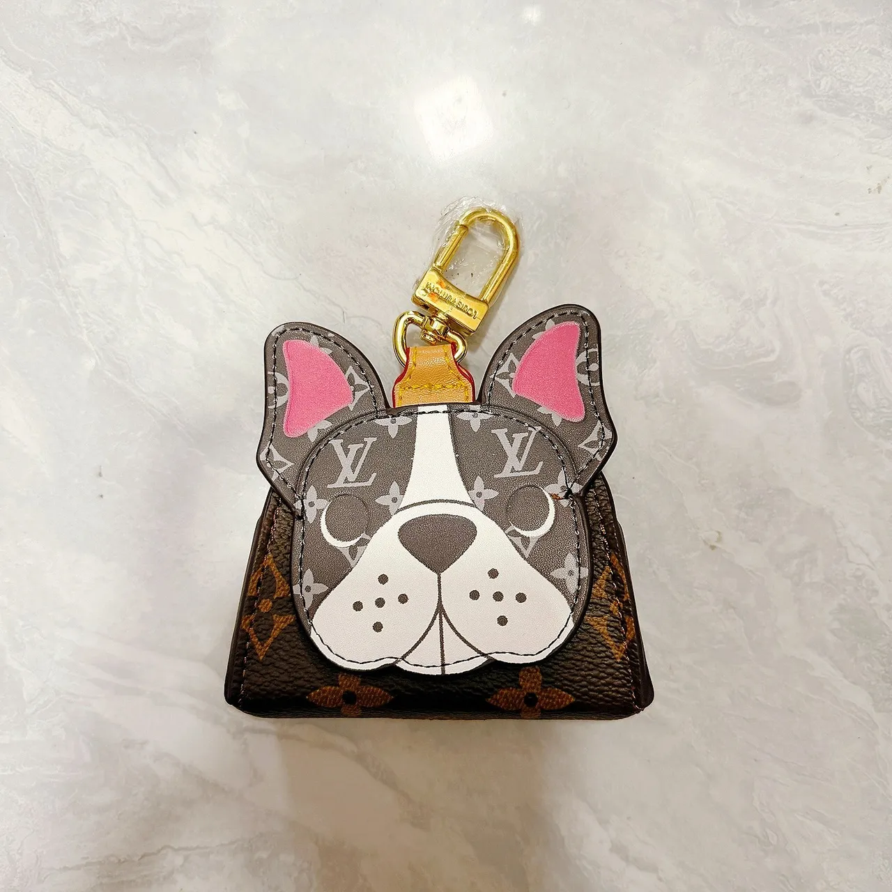 Louis Vuitton Brown Orange Dog-Face Appliqué Monogram Canvas Handbag