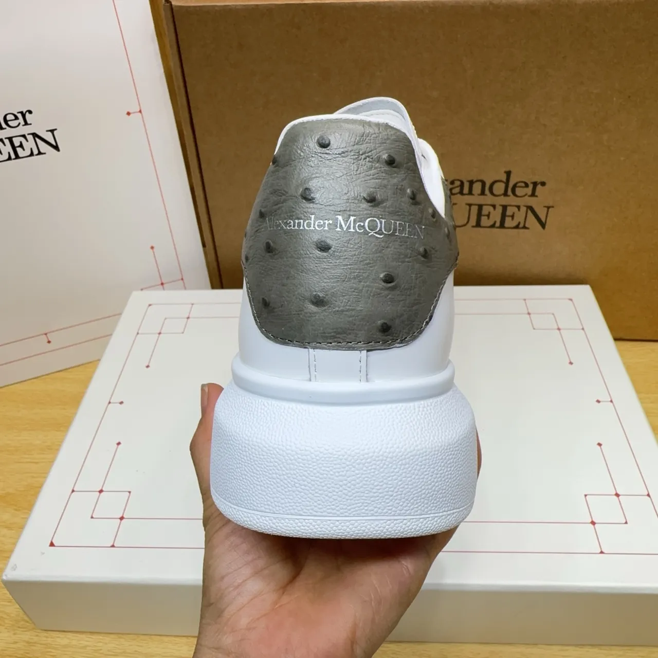 Alexander McQueen Oversized Sneaker White Gray Platform Sole Smooth Leather Upper Lifestyle Sneakers