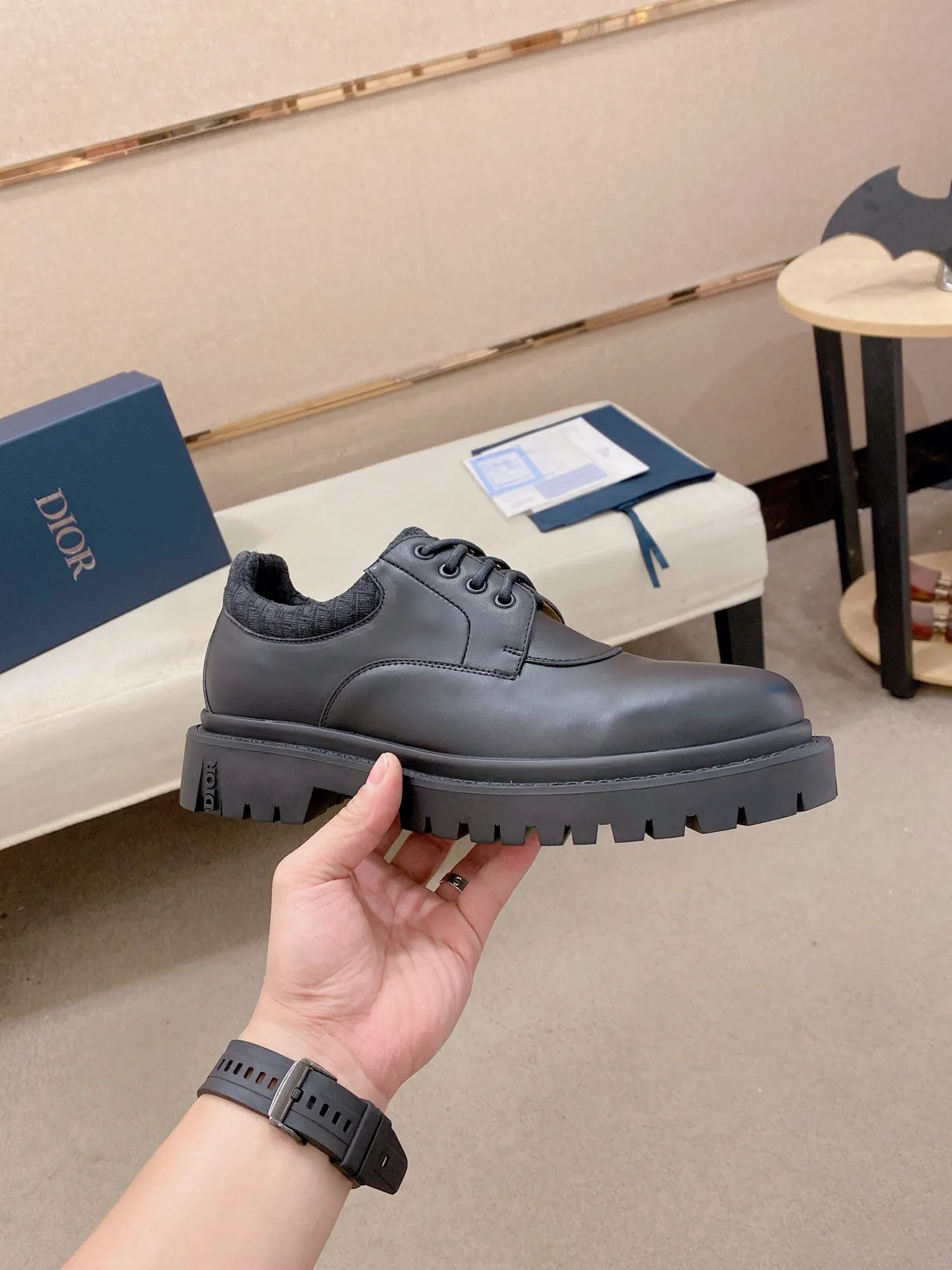 Dior Gray Moc-Toe Chunky Lug Sole Oxford Shoes